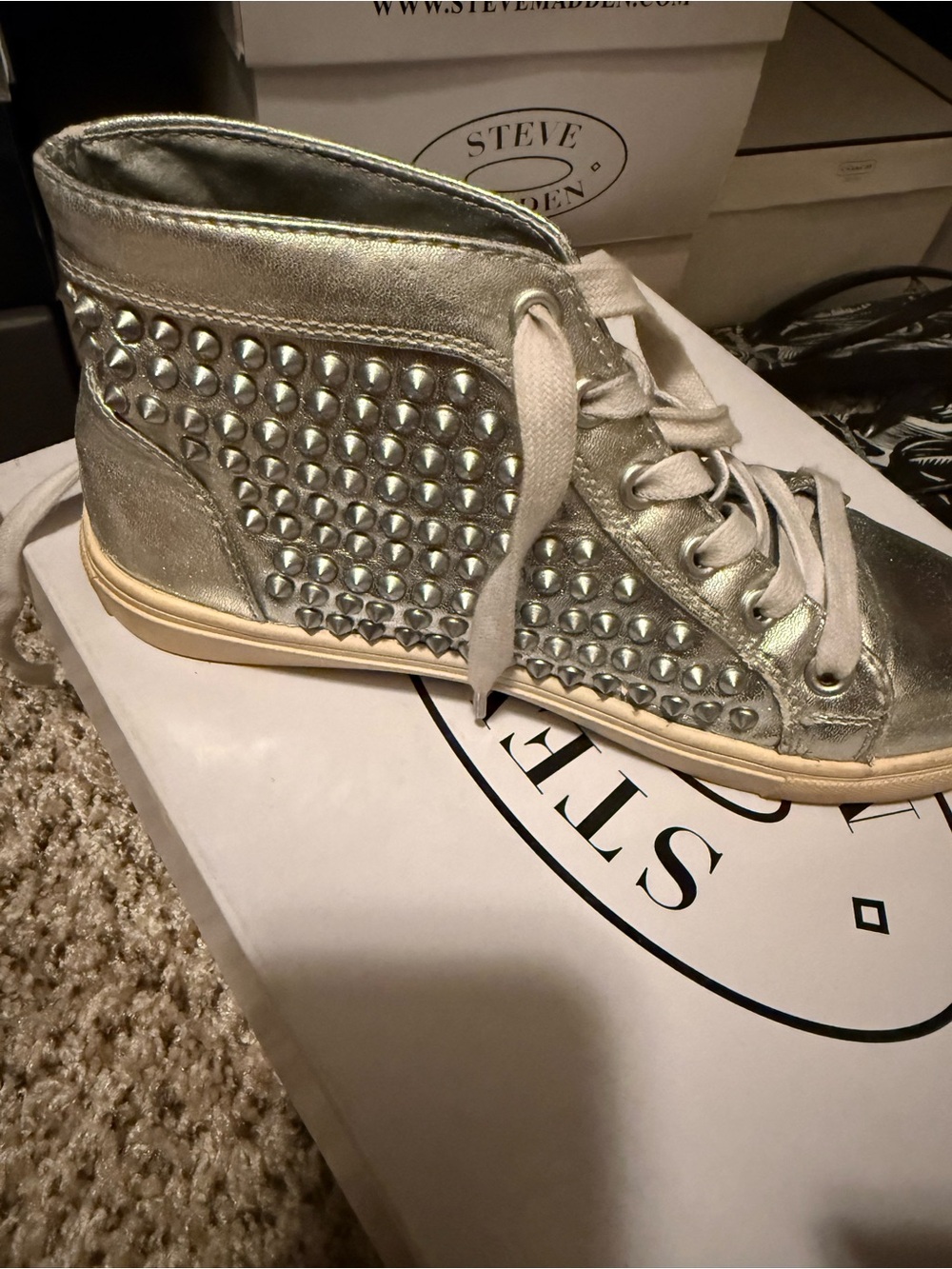 Steve Madden Metallic Silver Studded High-Top Sneaker